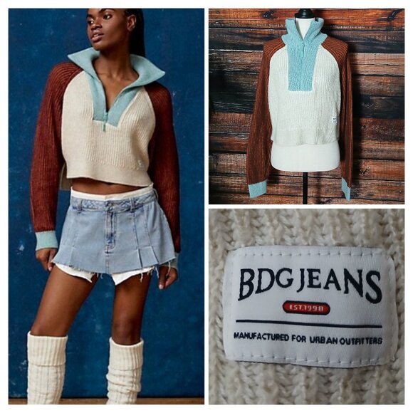 BDG Sweaters - NWT Urban Outfitters BDG Sweater XS Cropped Quarter Zip Colorblock Oversized